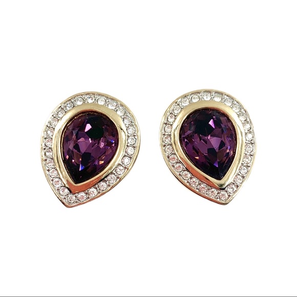 Swarovski Jewelry - VTG Swarovski Amethyst Tear Drop Clip Earrings